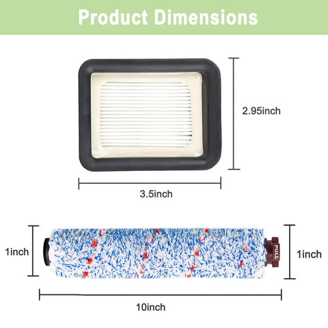 8 Pack Replacement Parts For CrossWave Vacuum Cleaner 1785 2306 3888A Easy Swaps filter and brush roll with dimensions