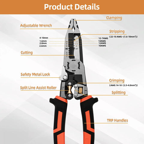 All In One 10 In 1 Wire Stripping And Crimping Tool For Pros And DIYers Versatile Cable Cutter And Pliers Showing Features