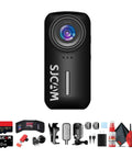 C110 Plus 4K Action Camera Bundle with Gyro Stabilization, crisp audio, Micro SD card essentials, 64GB card, and accessories.