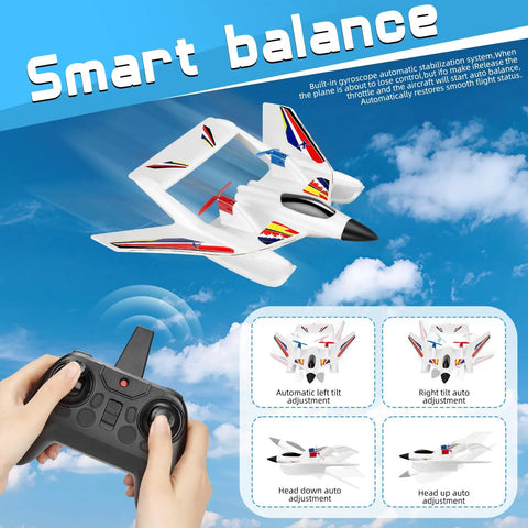Hands holding remote control for Dope Amphibious RC Plane For Water Land And Air Remote Control Airplane with stabilization feature displayed