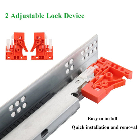 Close-up of Six Pairs 21 Inch Undermount No Slam Soft Close Drawer Slides with adjustable lock device for secure attachment.