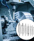 Pro Grade 7 Piece Center Drill Bit Set M2 HSS With 60 Degree Countersink for lathe metal woodworking sizes 1.0-5.0 mm shown with machine