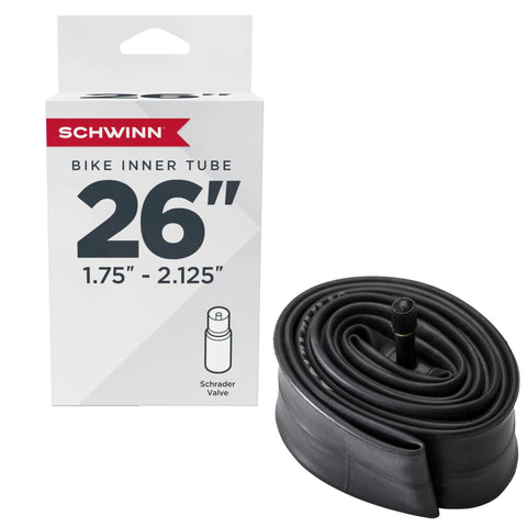 Replacement 26 Inch Bike Inner Tube With Schrader Valve For 1.75 To 2.125 Inch Wide Mountain Hybrid Dual Sport And Cruiser Tires Built Tough For Everyday Rugged Rides Durable Lightweight with packaging