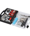 Heavy Duty Aluminum Alloy Dowel Jig Kit With Precision Drill Bits, featuring essential components in an organized case.