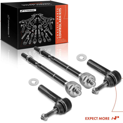 Front Inner And Outer Tie Rod End Kit For Jeep Compass 2007-2017, Patriot 2007-2017, And Dodge Caliber 2007-2012 - black steel steering parts