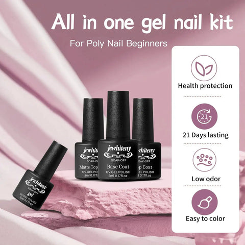 27 Colors Gel Nail Polish Kit With UV And LED Light Lamp For At Home Manicures, curing gel polish set displayed on pink backdrop