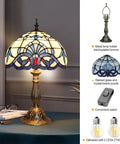 Vintage White Stained Glass Tiffany Style Table Lamp With LED Bulbs Included, 12 Inch Wide Decorative Light on table