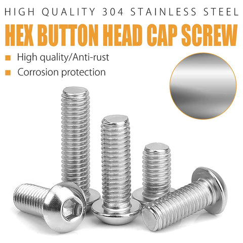 197Piece SAE Hex Button Head Screw Set With 1/4-20 5/16-18 3/8-16 Bolts, Washers And Nuts, 304 Stainless Steel Hardware Kit