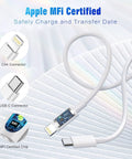 Front view of white USB-C to Lightning charging cable, 3 ft, 2-pack, Apple MFi certified