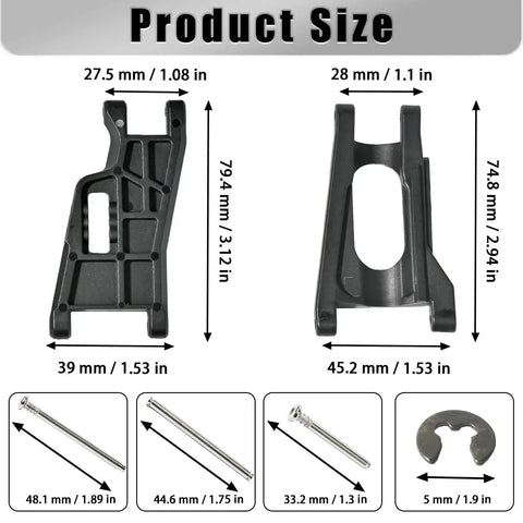 Traxxas Drag Slash C10 Nitro Rustler One Tenth Scale front and rear nylon A-arms product size with dimensions