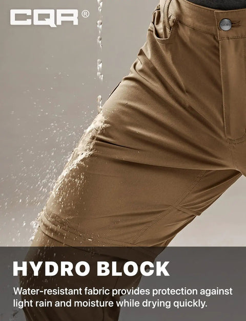 Water splashing on Mens Convertible Cargo Pants For Hiking And Work Water Resistant Zip Off Stretch Tactical Pants Lightweight Quick Dry