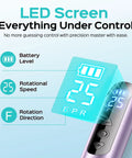 Electric Nail Drill Cordless Led Screen 25 Speeds showing battery level, speed, and rotation direction for nail art.