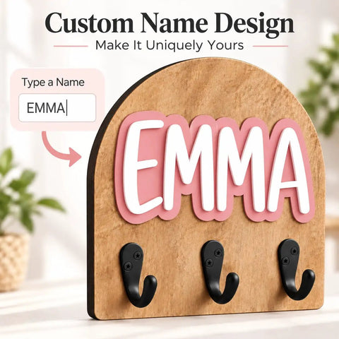 Personalized Wall Hook With Custom Name, Sweet Three Hook Wall Mounted Organizer For Backpacks And Coats in pink design.