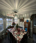 Wood Bead Chandelier Pendant Lights In Gray Blue Finish over dining table with festive decor