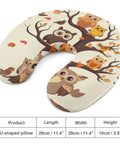 Cartoon Family Owls On The Brown Tree U Shaped Travel Pillow With Memory Foam Core, Portable Neck Pillow For Planes Trains Cars