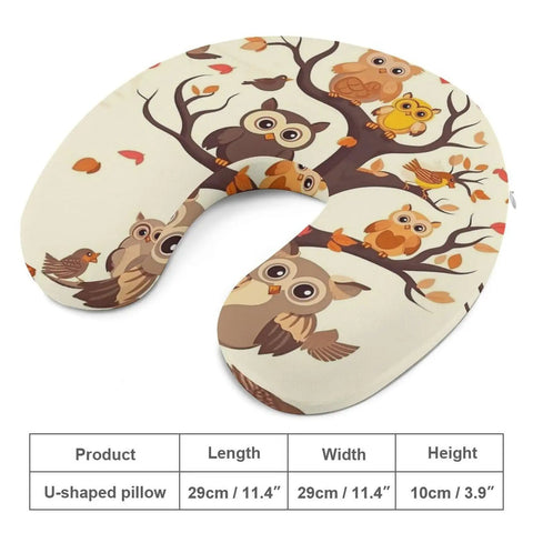 Cartoon Family Owls On The Brown Tree U Shaped Travel Pillow With Memory Foam Core, Portable Neck Pillow For Planes Trains Cars