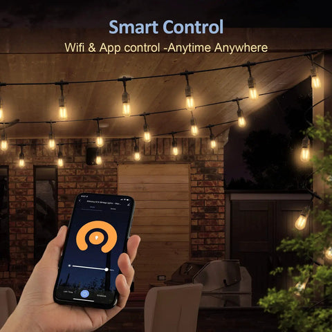 Outdoor String Lights 72.5 Ft With 22 Edison Shatterproof Bulbs, App And WiFi Dimmable Control, Alexa Compatible, IP65 Waterproof LED Patio Lights For All Weather