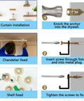 Installation steps for Self Drilling Drywall Anchors And Screws Kit With Zinc Plated Steel for curtain, chandelier, and shelf