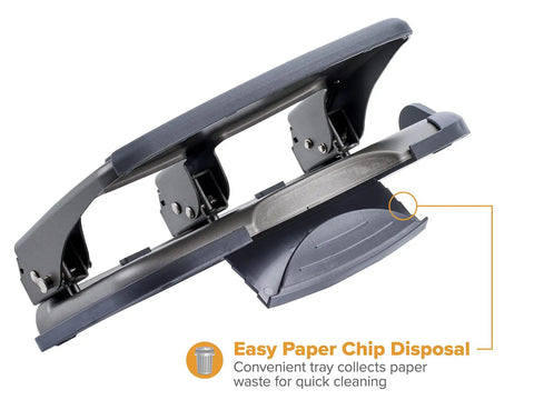 Heavy Duty 3 Hole Punch For Home Office And School With EZ Squeeze One Touch Reduced Force 40 Sheet Capacity All Metal Construction, side view