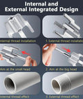 Internal and external installation steps for 4Pcs Professional PVC Pipe Threader Kit NPT Cutting Dies on plastic pipes.