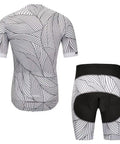 Black and white cycling jersey and shorts set with abstract leaf pattern, rear view