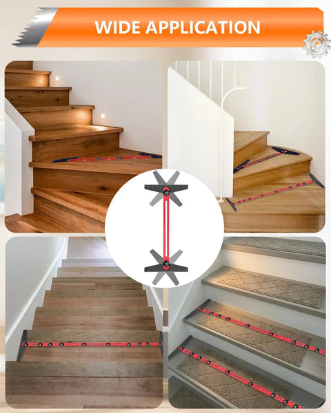 Adjustable Stair Tread Template Tool And Woodworking Stair Gauge Jig Expands From 10.5 To 60.5 Inches used on various staircase styles.