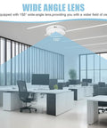 Visible Ceiling Mount Indoor WiFi Camera 1080P HD for Baby Pet Elderly Monitoring shown in office with wide-angle lens coverage
