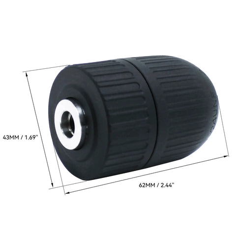 Keyless Drill Press Chuck 3/8 Inch With 24 UNF Mount Shaft for 2.0 mm to 13 mm Bits, all metal sleeves, side view