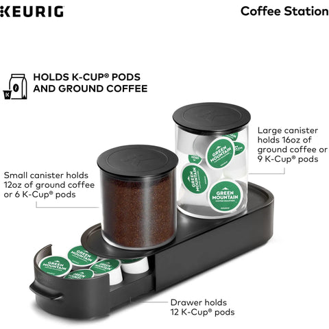 K Cup Pod And Ground Coffee Storage Organizer With Airtight Glass Canisters Holds 12 Oz Ground Coffee And 12 K Cup Pods Black Modern Kitchen Countertop Storage