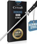 12 Inch Honing Rod Sharpening Steel for Kitchen Knives Realign Edge Fast and Easy for Home Cooks and Pros with Non Slip PakkaWood Handle and Durable Build for Everyday Kitchen Use, 12-inch honing rod in box
