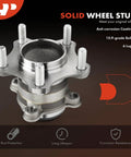 Rear Wheel Bearing And Hub Assembly For Five Lug Nissan Sentra 2020 2021 2022 2023 2024 Replacement Premium Quality Axle Hub Unit With High Load Capacity And Smooth Ride, close-up view showing 6 lugs, anti-corrosion coating, and solid wheel stud.