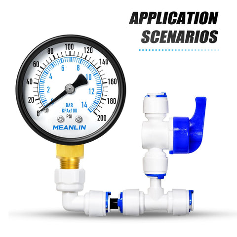 Well Pump Pressure Gauge 0-200 Psi, One Quarter Inch NPT, 2 Inch Dial Face, Back Mount for Air Compressor Regulator and Water Filter