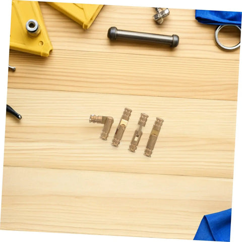 Sleek Hidden Brass Barrel Hinges For Jewelry Boxes And Wooden Cabinets, 25-Piece Set on wooden surface