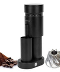 Premium Conical Burr Electric Coffee Grinder With Stepless Adjustment For Smooth Espresso Or Pour Over Brews featuring black metal body and conical burrs.