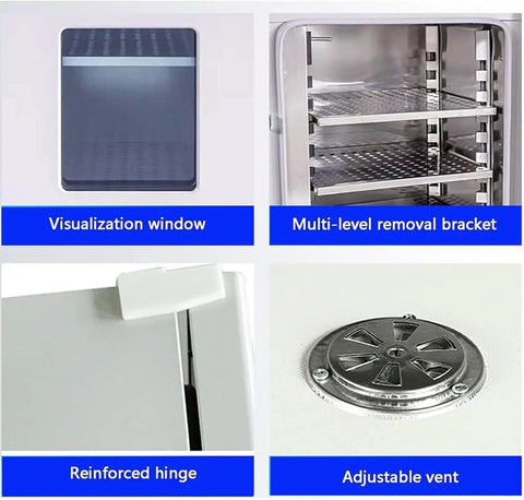 Top Shelf Laboratory Vacuum Drying Oven With 16L Or 43L Capacity Digital Controller and Gauge for fast heating, features visualization window and adjustable vent.