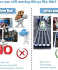 Before and after image showcasing Heavy Duty Conveyor Roller Pulley 32.8 Feet Long Supports 300 Lbs Load for easier moving.