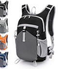 30L Hydration Ready Hiking Backpack For Men And Women in black, gray, orange, and blue, featuring lightweight design and hydration compatibility.