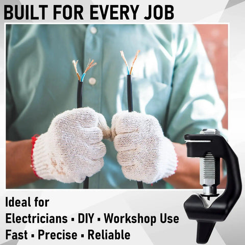 Person holding cables with Cable Stripper With Adjustable Blade Depth For 6 To 28 mm Wires in tool display.