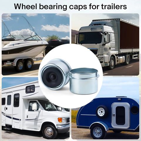 2-pack trailer bearing dust caps, 1.98-inch chrome hub grease caps with two rubber plugs
