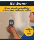 Wall Detector, Multifunctional Stud Finder Wall Scanner in use, detecting live AC wire in drywall for safe operation.