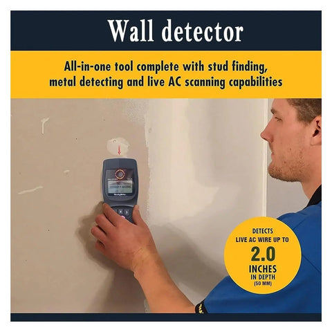 Wall Detector, Multifunctional Stud Finder Wall Scanner in use, detecting live AC wire in drywall for safe operation.