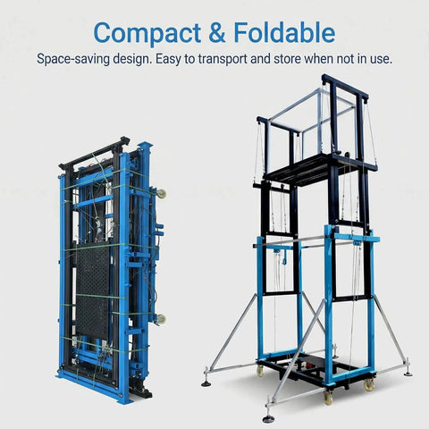 Heavy Hitter Electric Scaffolding Lift With Smooth Remote Control And Pro Level Foldable Mobile Work Platform Built Like A Beast On Steel Frame With Rolling 360 Casters Plus Locking Stabilizers For No Fuss Height Changes Up To 13 Feet