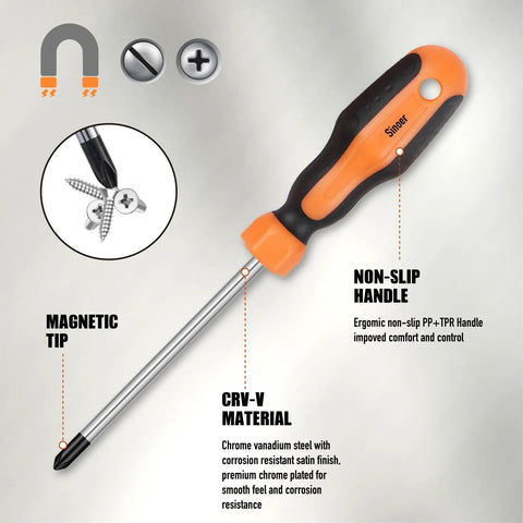 Magnetic Screwdriver Set 13 Pieces With 6 Phillips And 6 Flat Head Bits Chrome Vanadium Steel Pro Grade Durable Ergonomic Non Slip Handles Includes Magnetizer Demagnetizer Tool For Quick Assembly And DIY Projects ergonomic handle with magnetic tip