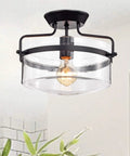 Dope Matte Black 1 Light Semi Flush Ceiling Lamp With Glass Shade Modern Flush Mount Fixture Metal Construction ETL Listed