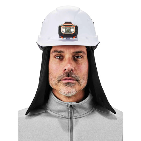 Man wearing 2 Layer Thermal Hard Hat Winter Liner with Flame Resistant Outer Shell and FR Lining in black, front view