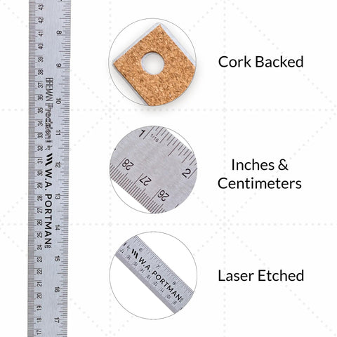Heavy Duty Stainless Steel Ruler 24 Inch With Cork Backing, Long Lasting Straight Edge For Crafting