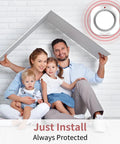 Family sitting under cardboard roof with Wireless Photoelectric Smoke Detectors For Home Use Battery Powered Standalone Alarms displayed.