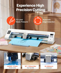 Vinyl Cutter With Automatic Edge Detection And Dual Blade System For Precise DIY Crafts, 28 Inch Paper Feed shown cutting blue paper