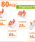 180Pcs Lever Wire Connector Kit for DIY Wiring with Push In Quick Connectors 1 2 3 5 Port Sets AWG 28 12 Compatibility