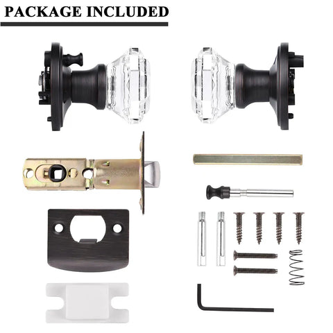 Octagon Crystal Door Knob Set For Privacy In Oil Rubbed Bronze Finish Clear Glass Knobs For Bathroom And Bedroom 5 Pack